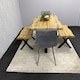 image 3 of Wooden Dining Table with 2 Benches and Grey Velvet Chairs, Stylish Dining Room Furniture