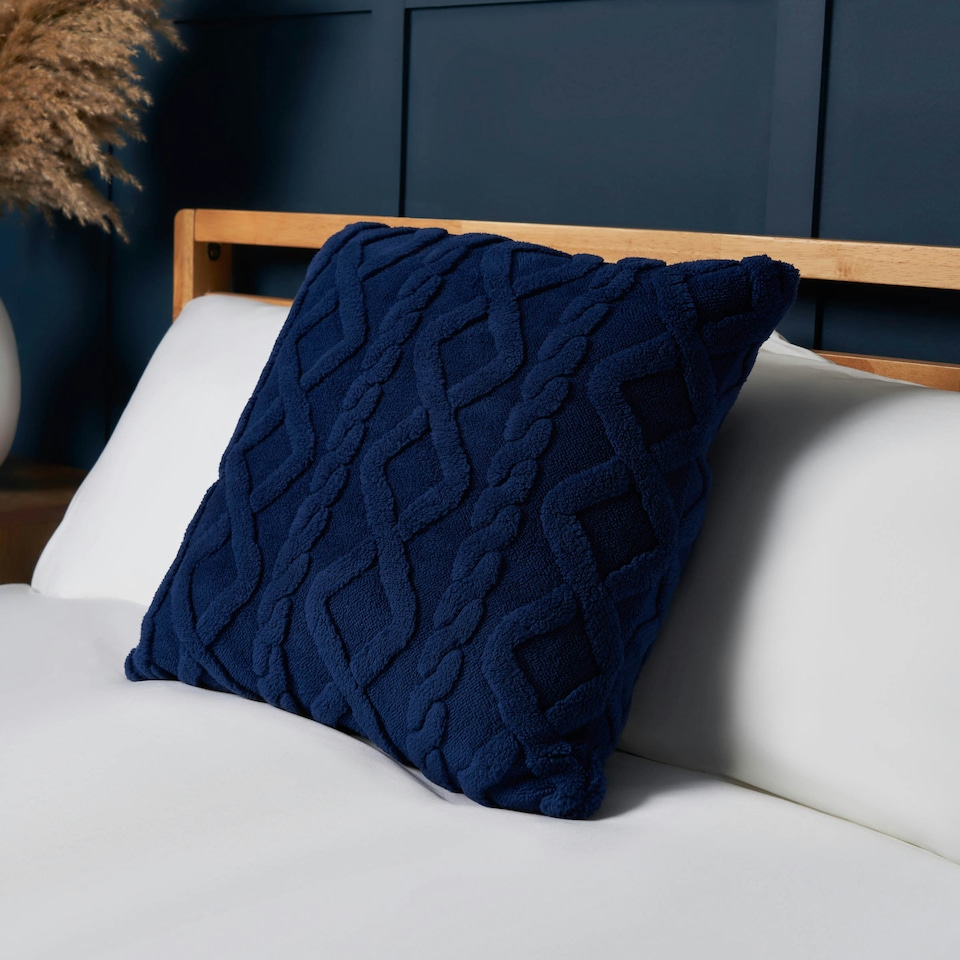 image 1 of BHS Cable Knit Cushion, Navy