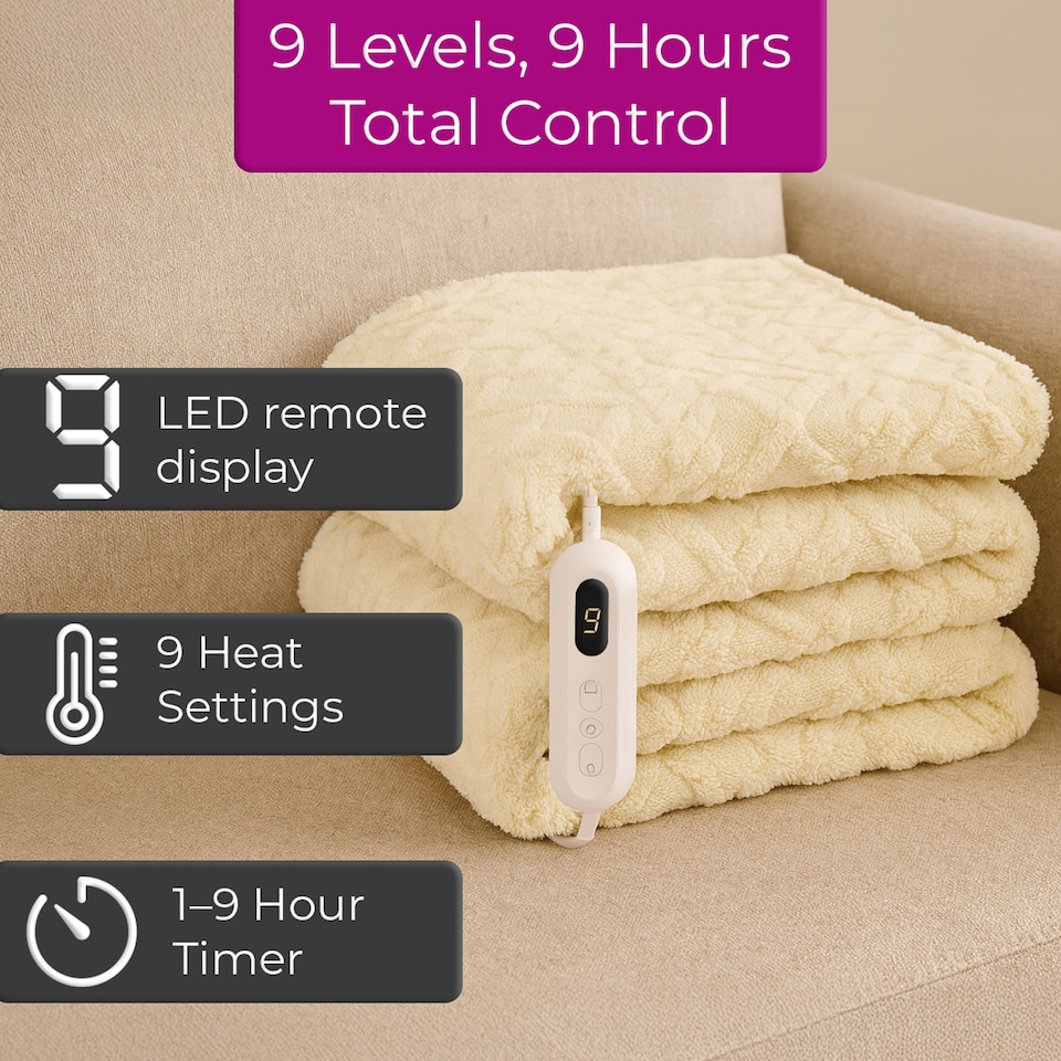 image 1 of Neo Electric Cable Knit Heated Throw Reversible Blanket Fleece Sherpa 9 Heat Settings Machine Washable | Cream | NATURAL | One Size | 1