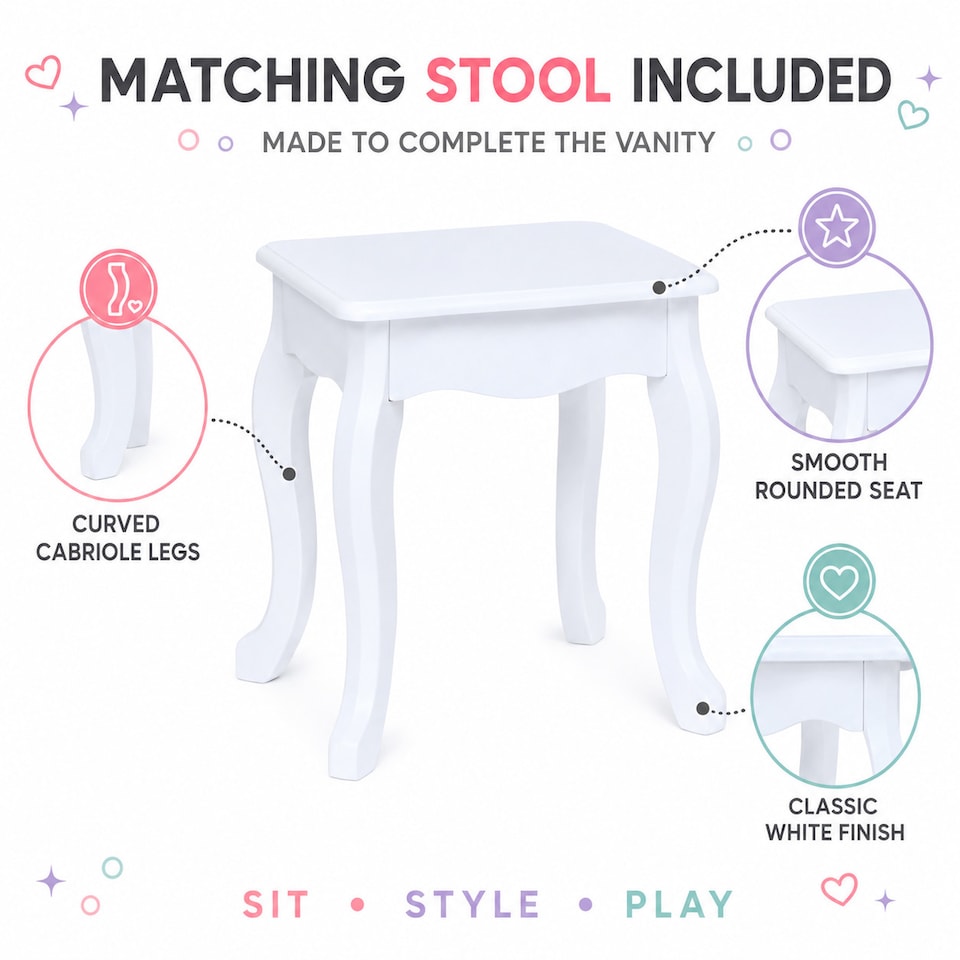 image 1 of Teamson Kids Wooden Kids Vanity Table and Stool Set, White with Drawers