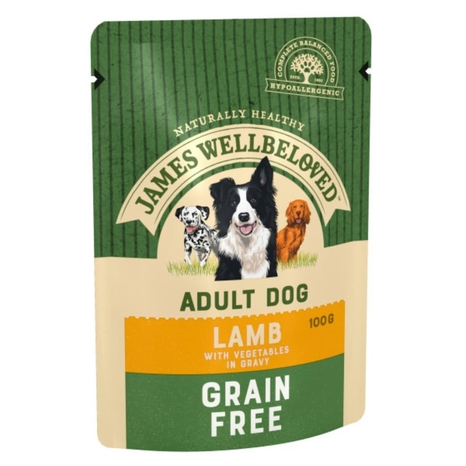image 1 of James Wellbeloved Grain-Free Adult Dog Wet Food Lamb in Gravy 12x100g
