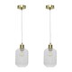 image 1 of Set of 2 Batley - Clear Ribbed Glass with Satin Brass Pendant Fittings | Clear | Clear | 2