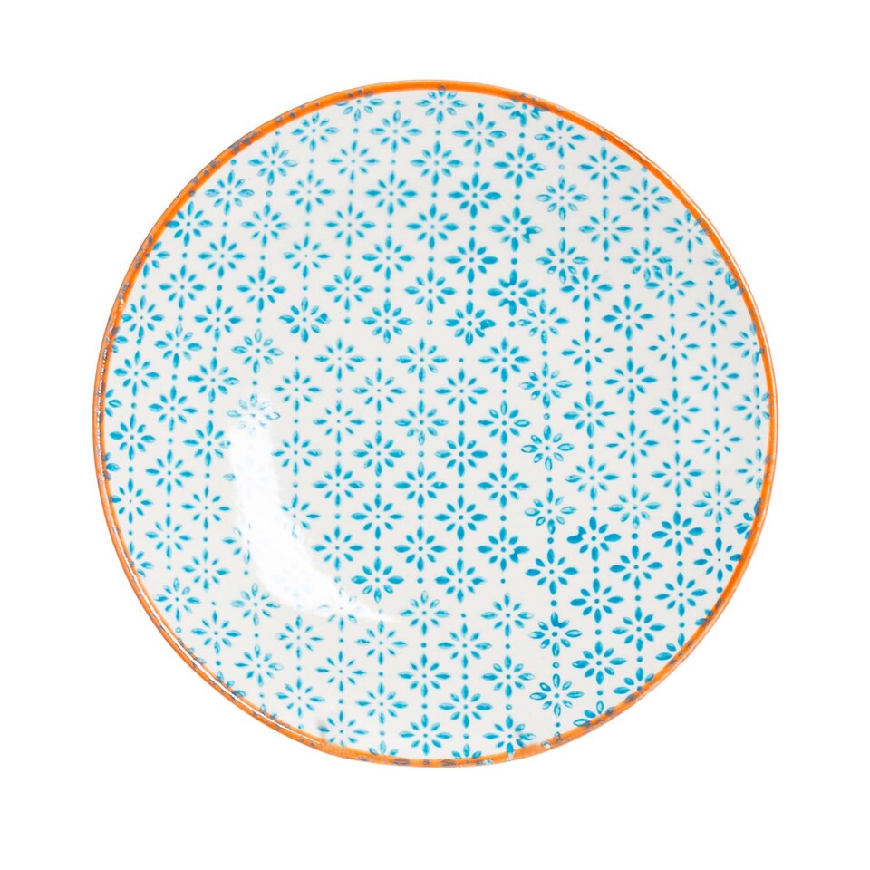 image 1 of Nicola Spring Hand-Printed Side Plates - 18cm - Blue - Pack of 6 Ceramic Dining Plates for Desserts Starters Snacks & Serving