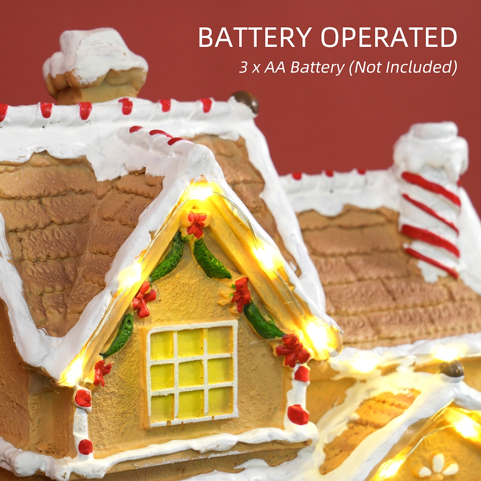 image 1 of HOMCOM Lighted and Musical Christmas Candy House with Gingerbread Man Brown