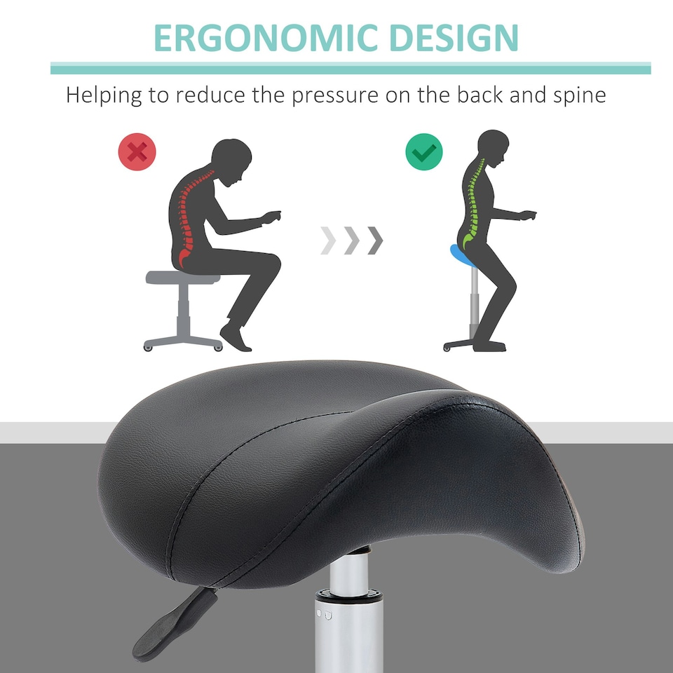 image 1 of HOMCOM PU Leather Saddle Stool w/ Moulded Padded Seat Adjustable Height Black
