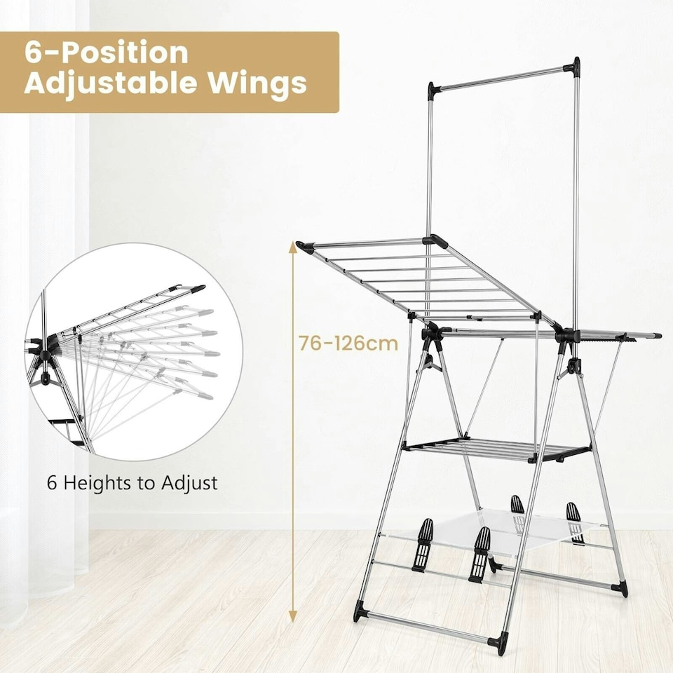 image 1 of COSTWAY Clothes Drying Rack Gullwing Style Rack