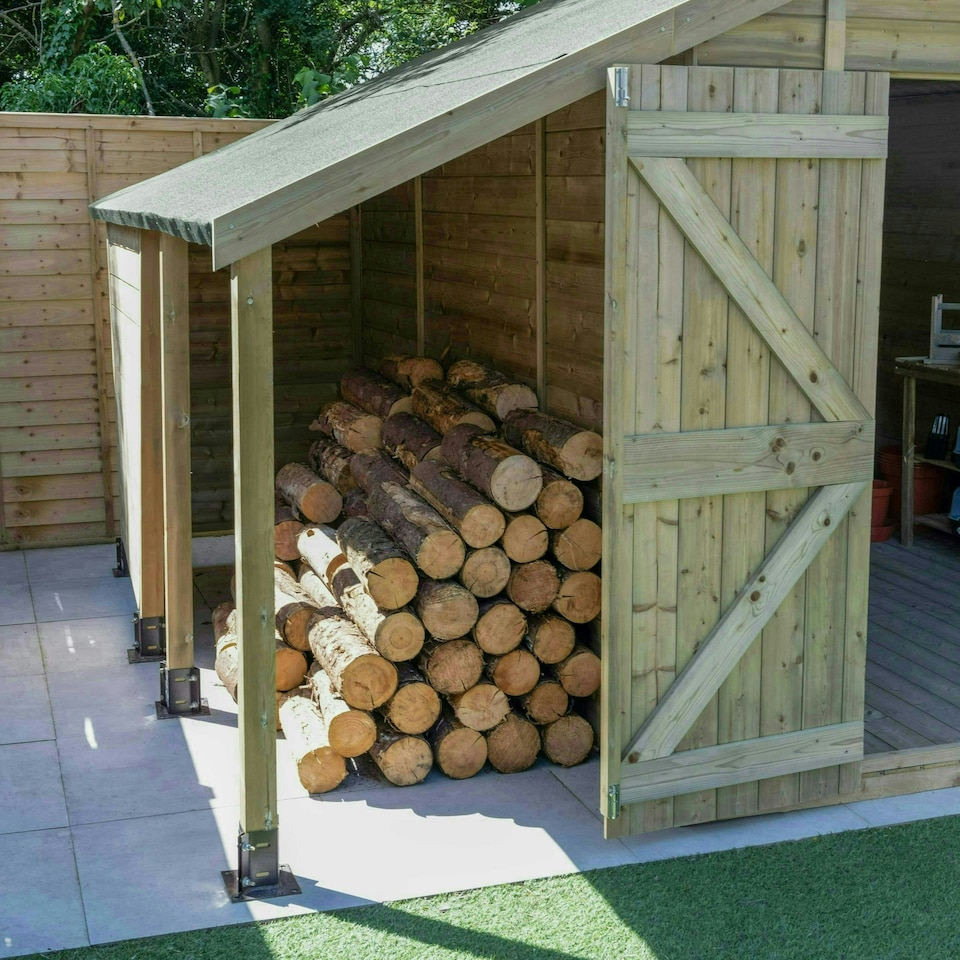 image 1 of Forest Garden Timberdale 10x8 Apex Shed - Double Door With Log Store
