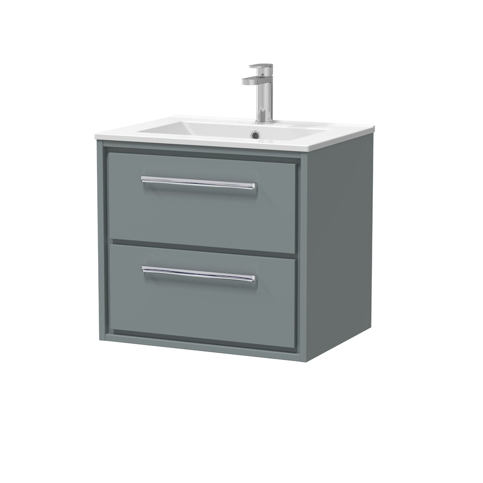image 1 of Bathroom Wall Hung 2 Soft-Close Drawer Vanity Unit, Grey, 600mm | Grey | Monument Grey | 1