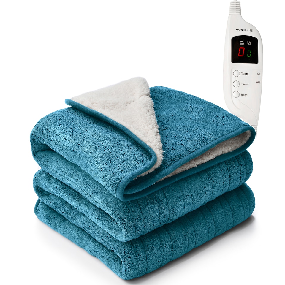 image 1 of Monhouse Heated Throw - Electric Blanket - Digital Controller - 9H Timer, 9 Heat Settings, Auto Shutoff - Single 130X160Cm