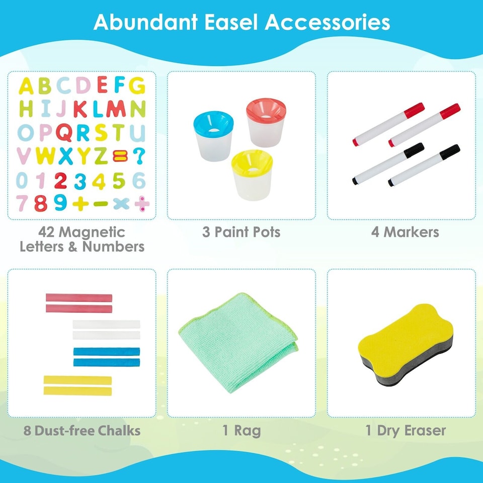 image 1 of COSTWAY Wooden Kids Art Easel Double Sided Easel Blackboard W/Replaceable Paper Roller