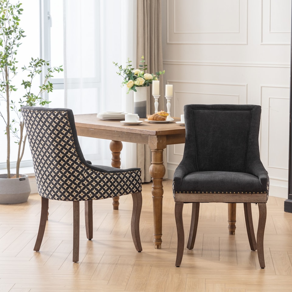 image 1 of Bewley Set of 2 Modern Fabric Dining Chairs with Wooden Legs