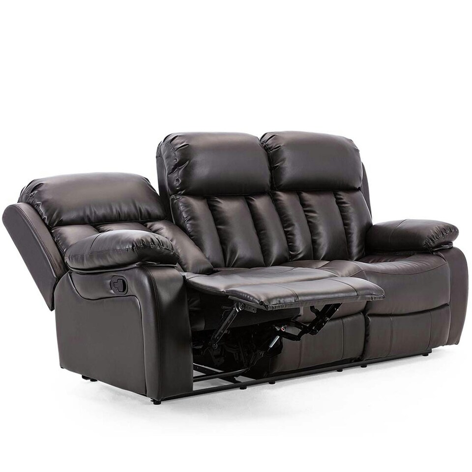 image 1 of Chester 3 Seater Manual High Back Bonded Leather Recliner Sofa (Brown