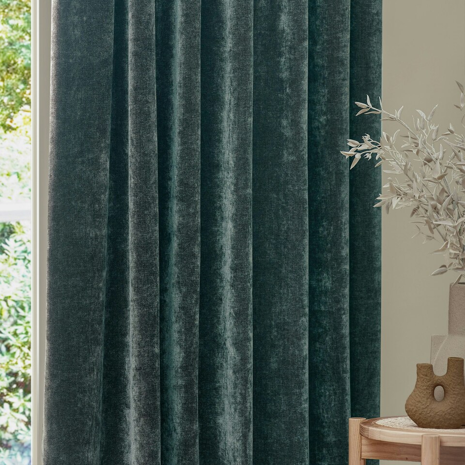 image 1 of Yard Heavy Chenille Velvet Marine Pencil Pleat Curtains (W)229cm x (D)137cm Multi