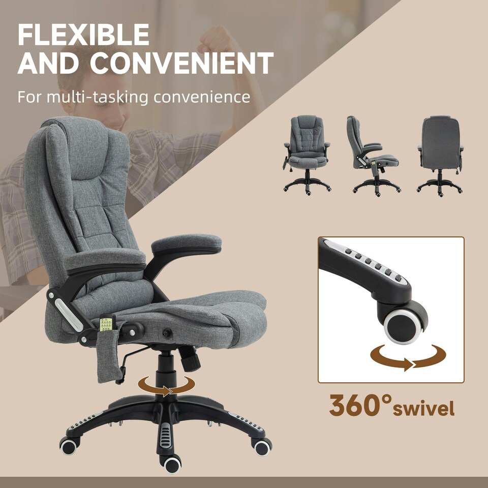 image 1 of Vinsetto Office Chair with Heating Massage Points, Relaxing Reclining, Grey