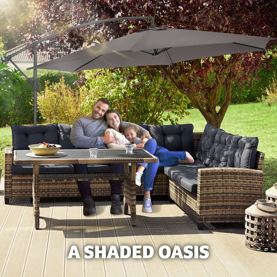 image 1 of Parasol Ciccio - 350 cm, cantilever garden shade, adjustable tilt angle, with protective cover Grey