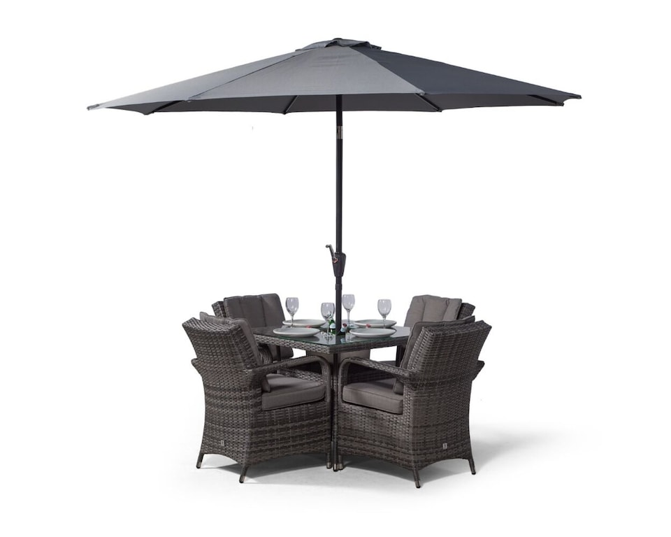 image 1 of Arizona Square 4 Seater Patio Dining Set with Ice Bucket Drinks Cooler | Grey | Grey