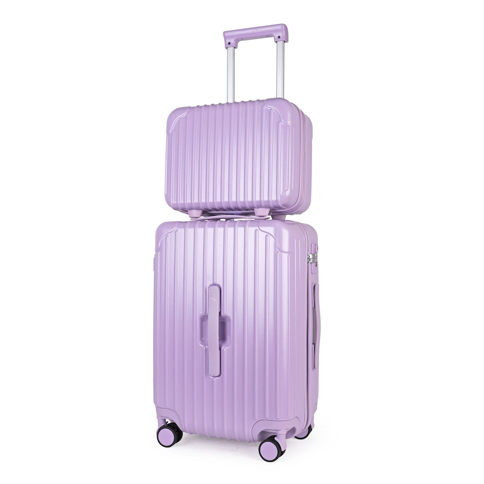 image 1 of 2 Piece Suitcase Set: Vanity Case & Cabin with Cupholder, TSA Lock | Purple | Mauve Lilac