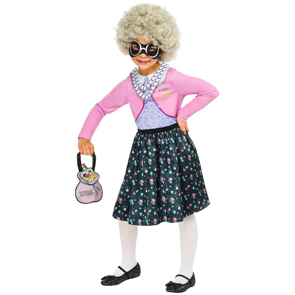 image 1 of Gangsta Granny Childrens/Kids Costume Set - Pink/Black - 9-10 Years 9-10 years