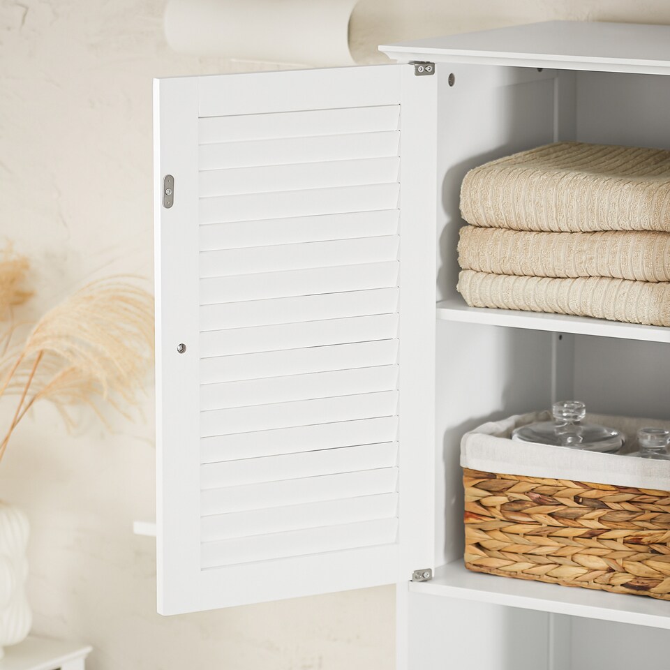 image 1 of SoBuy BZR124-W,Tall Bathroom Storage Cabinet with Laundry Basket | White | White | 1