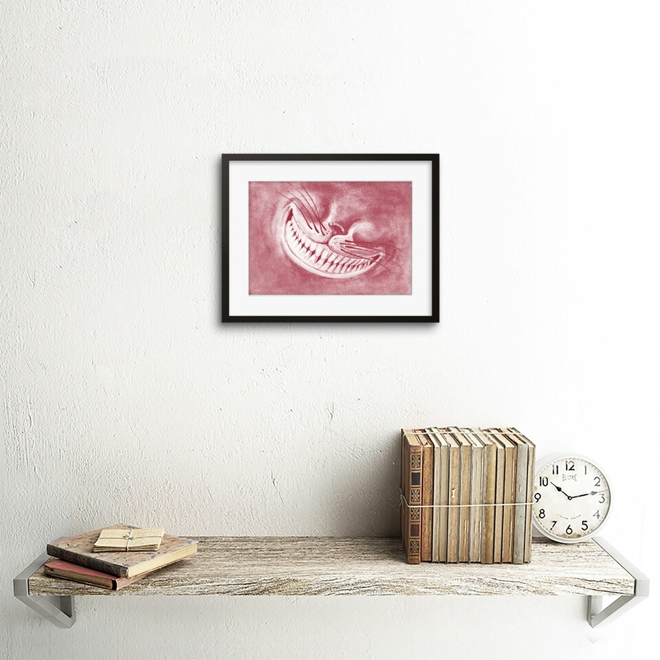image 1 of Alice Wonderland Cheshire Cat Smile 9x7" Black Framed Wall Art Print
