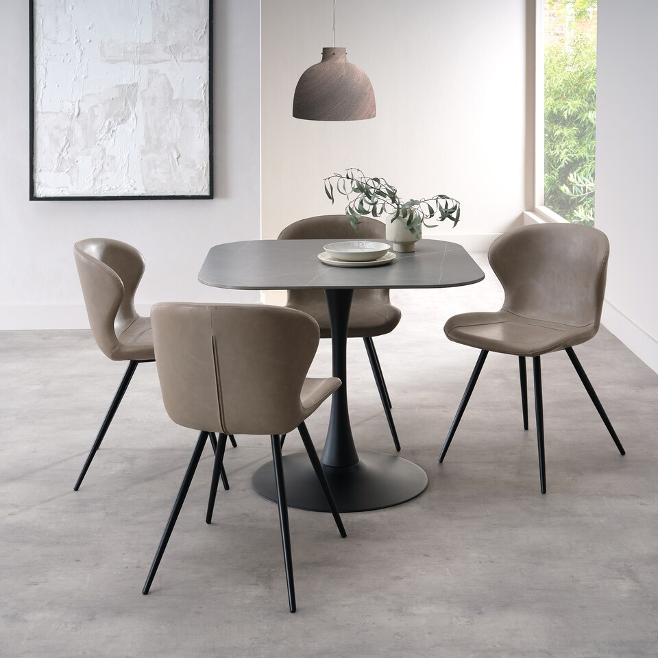 image 1 of Bentley Designs - Carter Grey Sintered Stone Dining Table With Black Sand Powder Coated Base