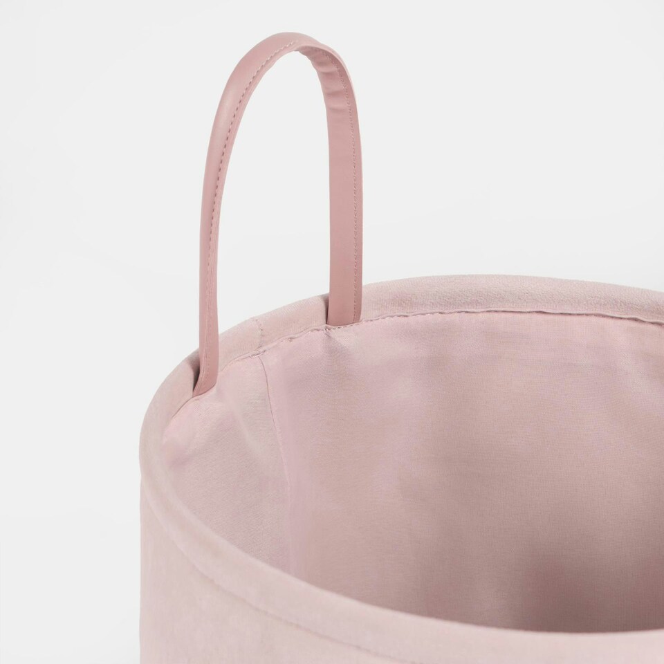 image 1 of OHS Velvet Storage Basket Home Modern Hamper Clothes Toys Organiser Fabric Bag Pink | Blush Pink