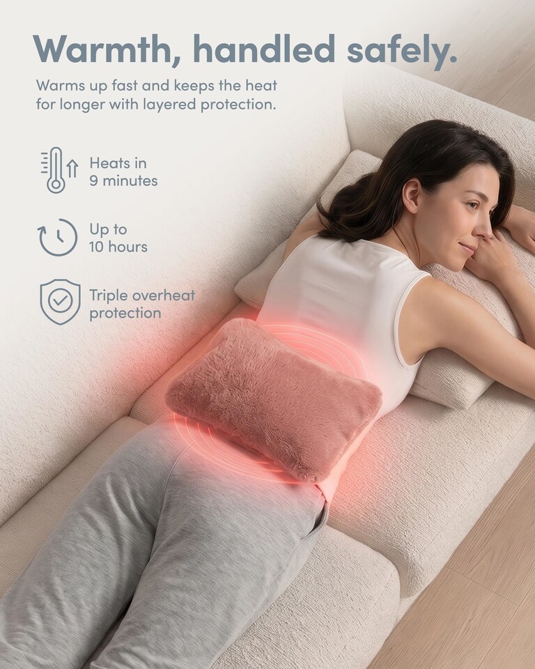 image 1 of Keplin Rechargeable Electric Hot Water Bottle Flannel Cover Auto Shut Off