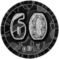 Unique Party Glitz 60th Birthday Badge - Black/Silver - One Size