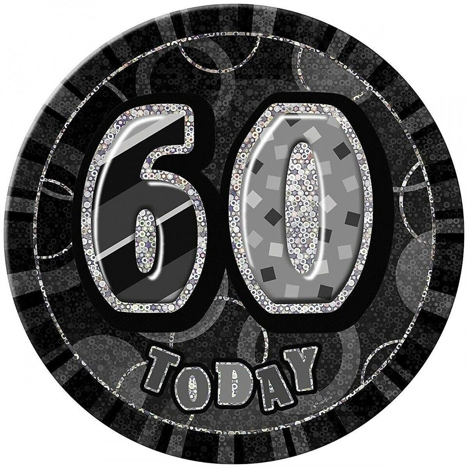 Unique Party Glitz 60th Birthday Badge - Black/Silver - One Size