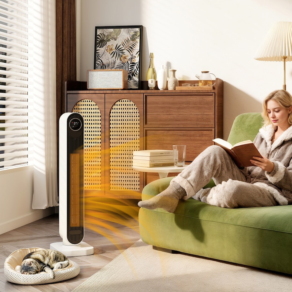 image 1 of HOMCOM Ceramic Space Heater, 2000W Fan Electric Heater with 3 Modes, 15H Timer, Adjustable Thermostat, Oscillation, Remote Control, Tip-Over and Overheat Protection, Low Energy for Bedroom, White | White