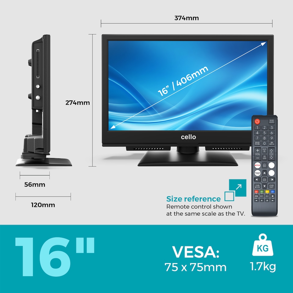 image 1 of Cello C1626TZH 16" Smart Tizen OS Powered by Samsung TV with Pitch Perfect Sound