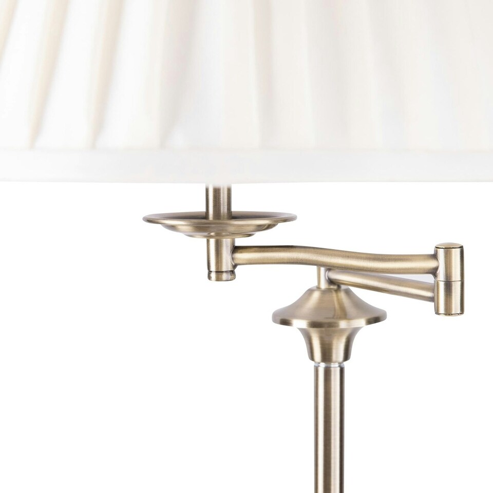 image 1 of First Choice Lighting Antique Brass Swing Arm Floor Lamp with White Pleated Shade Bronze | White