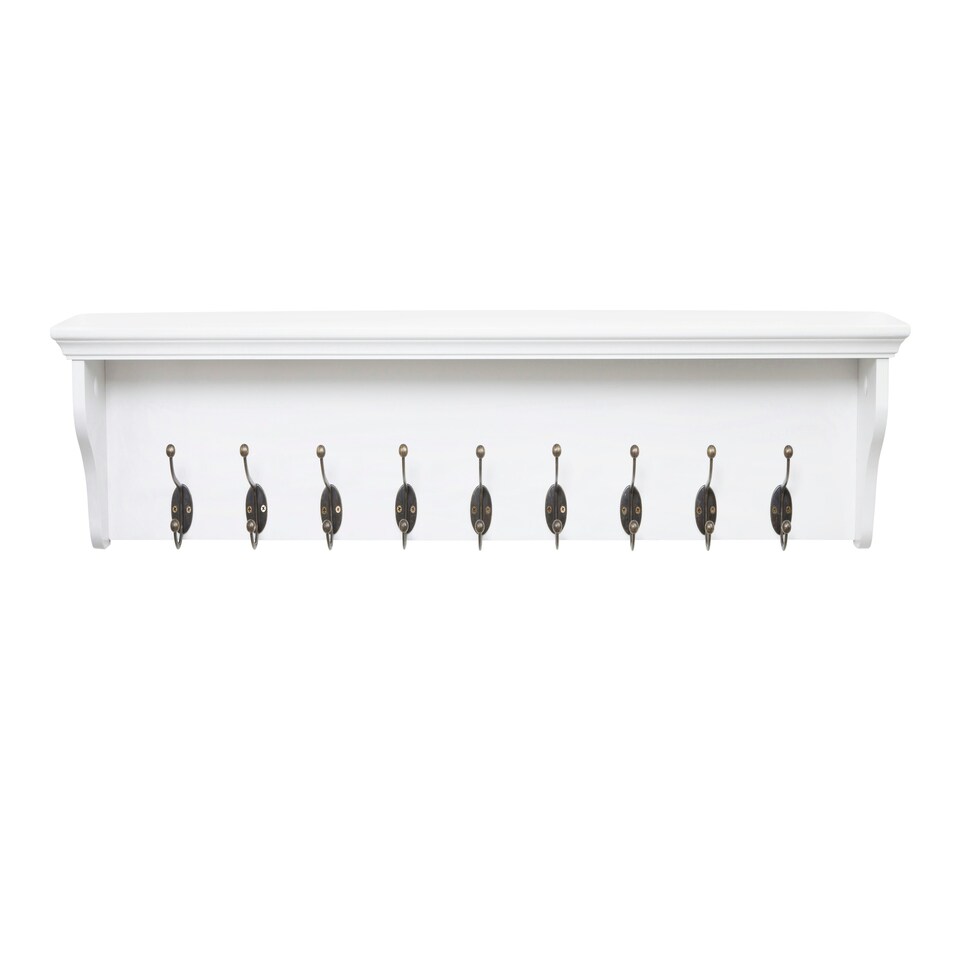 image 1 of Elegant Brands Richmond Wall-Mounted Coat Rack with 9 Hooks and Shelf White | L