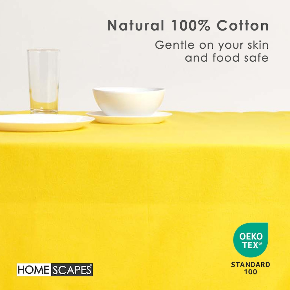 image 1 of Homescapes Yellow Tablecloth - 137 x 228 cm | Yellow | 137cm x 228cm (54" x 90")