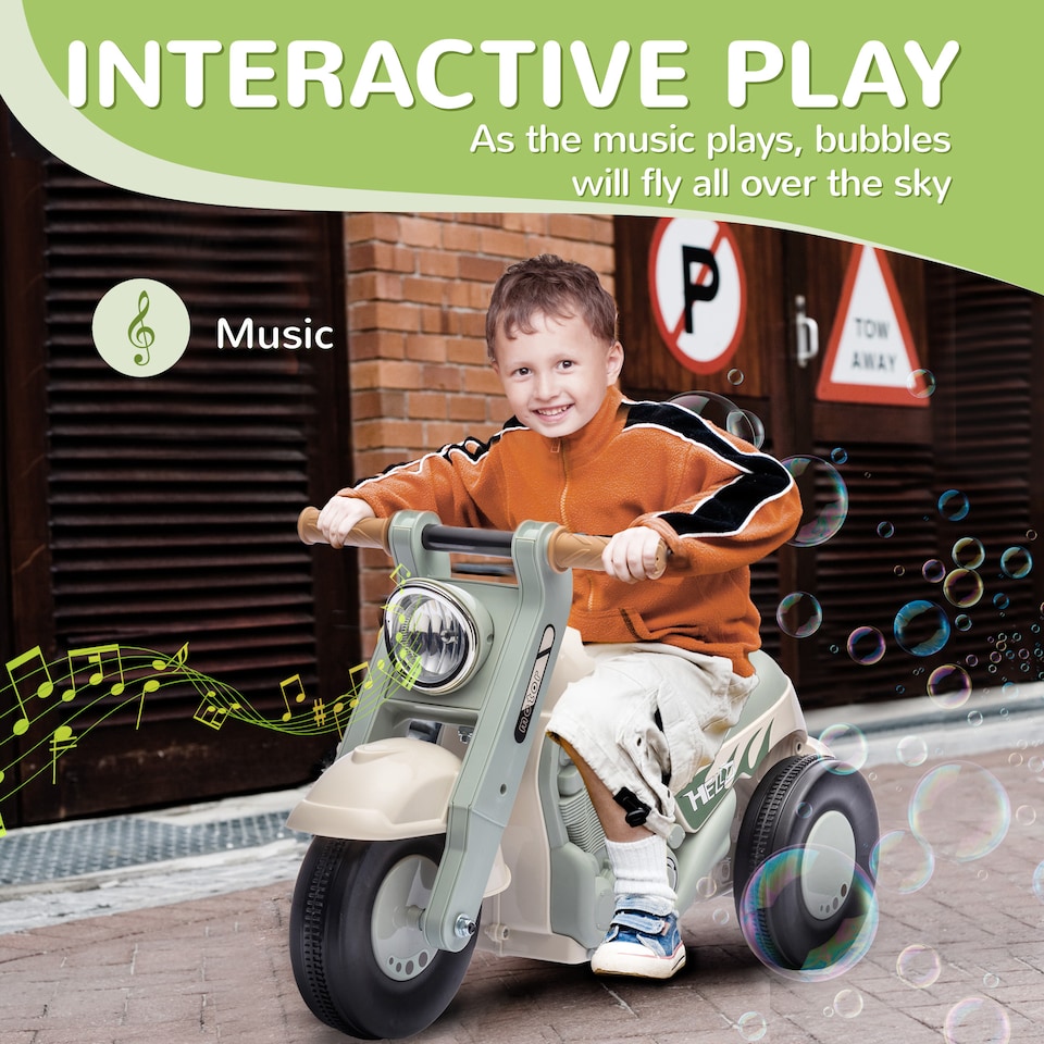 image 1 of AIYAPLAY Kids Ride On Car, Foot To Floor Sliding Baby Car, Push Along Car with Music, Bubble, for Toddler from 2 to 5 Years Old -  Cream White