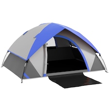 Outsunny 2 Man Camping Tent with Sewn-in Groundsheet, 3000mm Waterproof, Blue | Blue | Grey and Dark Blue