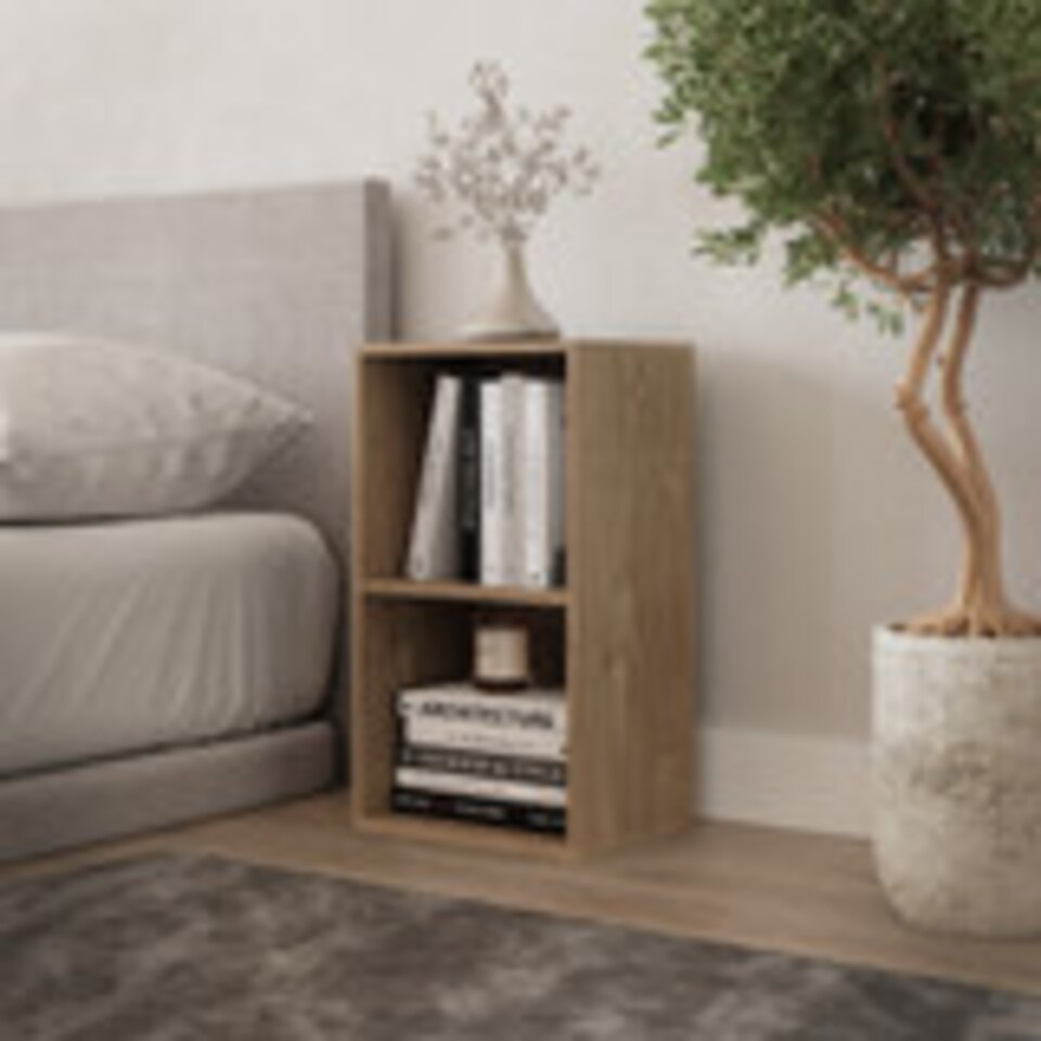 image 1 of Wooden Bookcase Shelving Display Storage Shelf Unit Wood Shelves | Multi | Oak - 2 Shelf | 1