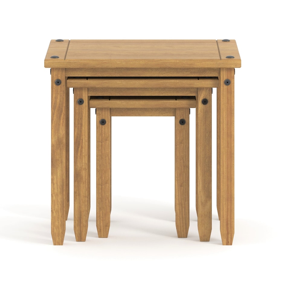 image 1 of Corona Set of 3 Solid Pine Nesting Tables - Sturdy Rustic Side Tables with Chunky Tops | Brown | Antique Wax | Small, Medium & Large | 3
