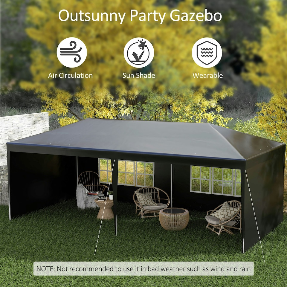 image 1 of Outsunny 6m x 3m Garden Gazebo Marquee Canopy Party Tent Canopy Patio Black