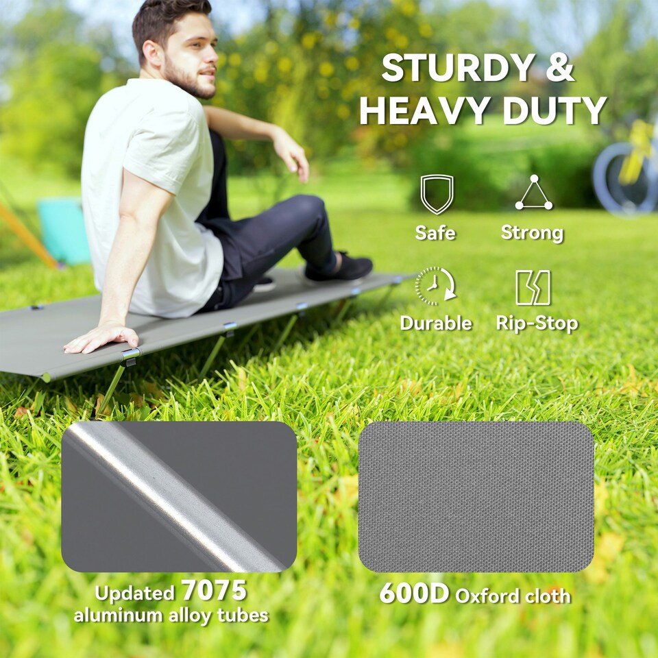 image 1 of Outsunny Lightweight Camping Cot Portable Compact Sleeping Bed w/ Carry Bag Grey | Dark Grey