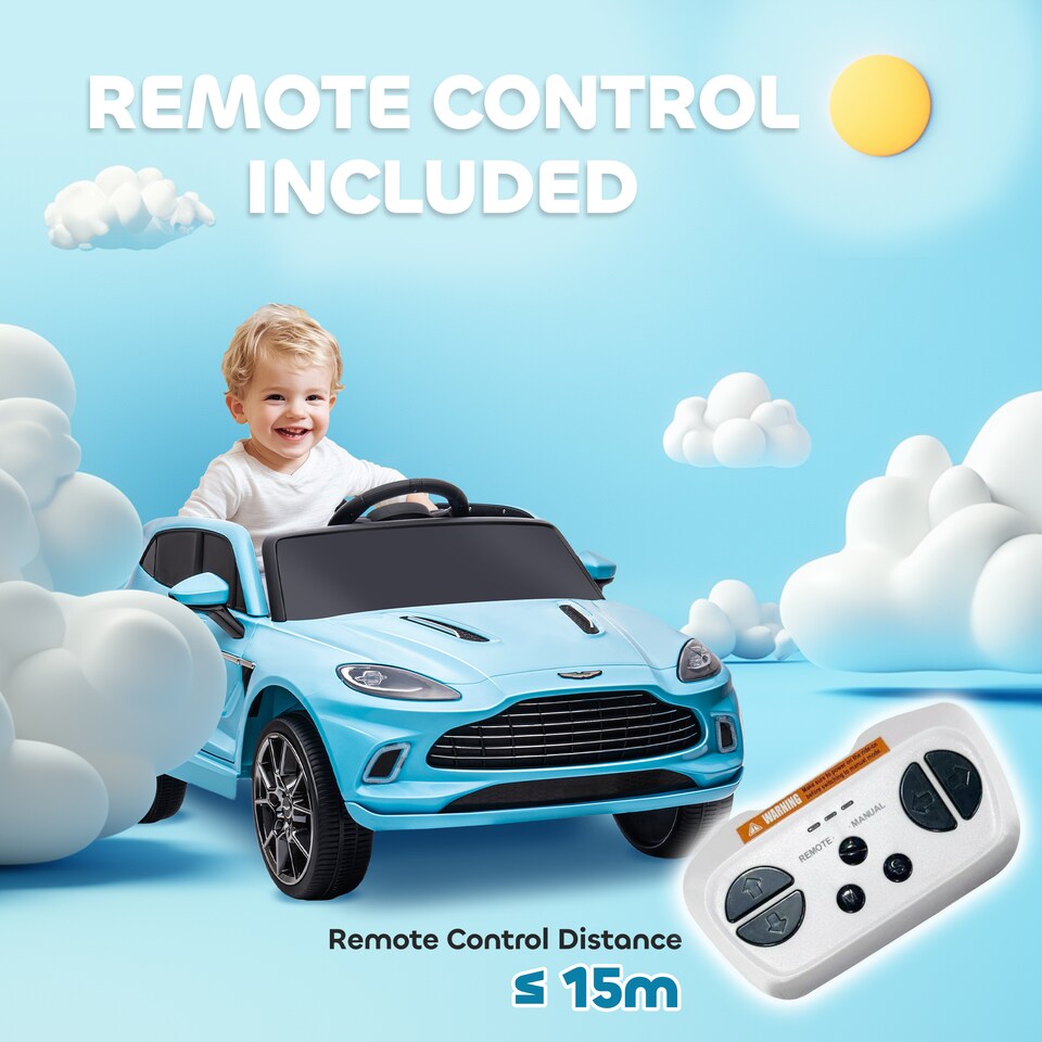 image 1 of AIYAPLAY 12V Kids Electric Car, Aston Martin DBX Licensed Kids Ride on Car with Remote Control, 4 Suspension Wheels, LED Lights, Music, Horn, Slow Start, for Ages 3-6 Years, Blue