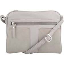 Genuine Soft Leather Crossbody Shoulder Handbag with Suede Panelling Grey | Light Grey