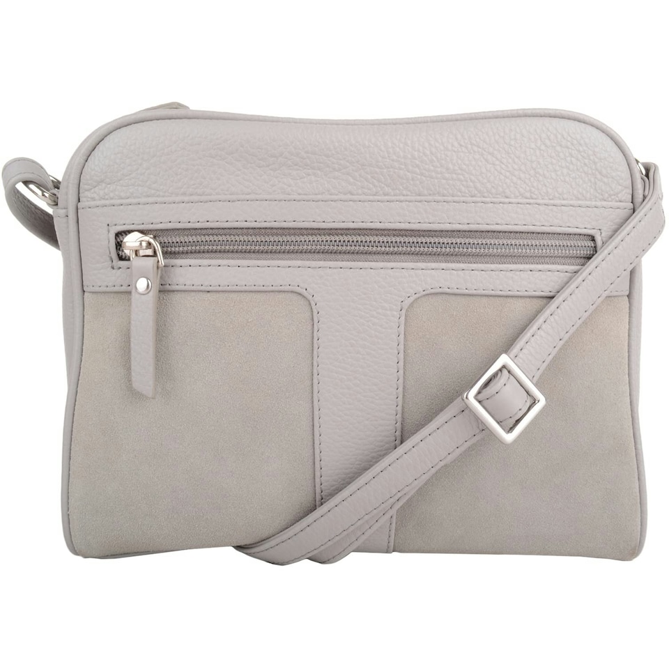 image 1 of Genuine Soft Leather Crossbody Shoulder Handbag with Suede Panelling Grey | Light Grey