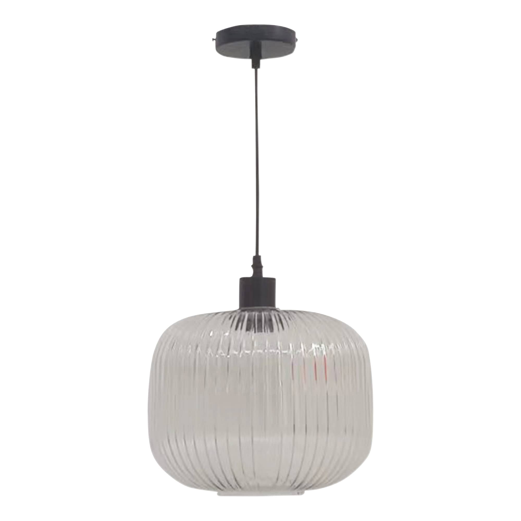 First Choice Lighting Clear Ribbed Glass Kitchen Dining Ceiling Light Pendant with Black