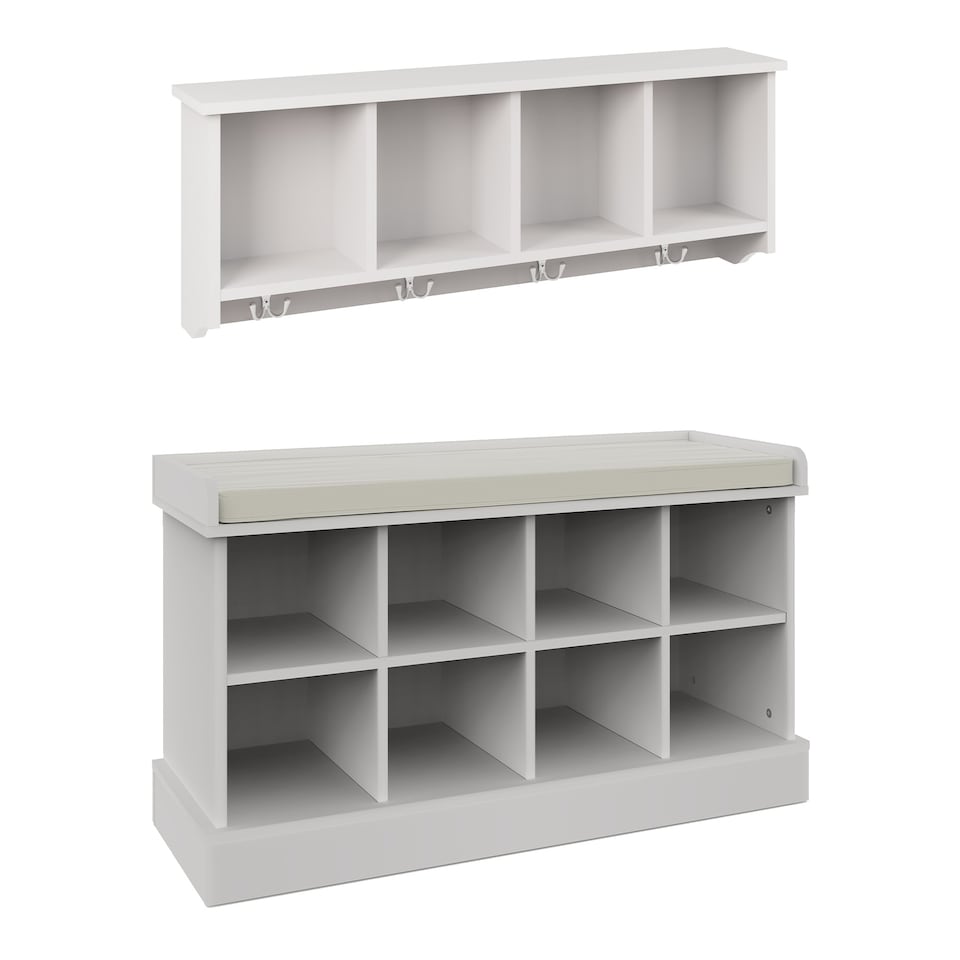 image 1 of Kempton Shoe Bench & Wall Rack | White | White