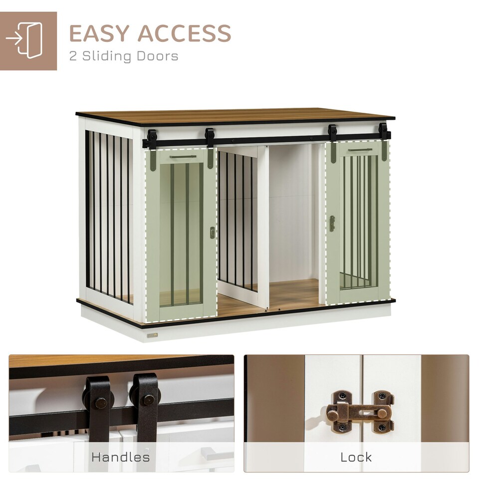 image 1 of PawHut Dog Crate Furniture for Large Dogs, Double Dog Cage for Small Dogs, White