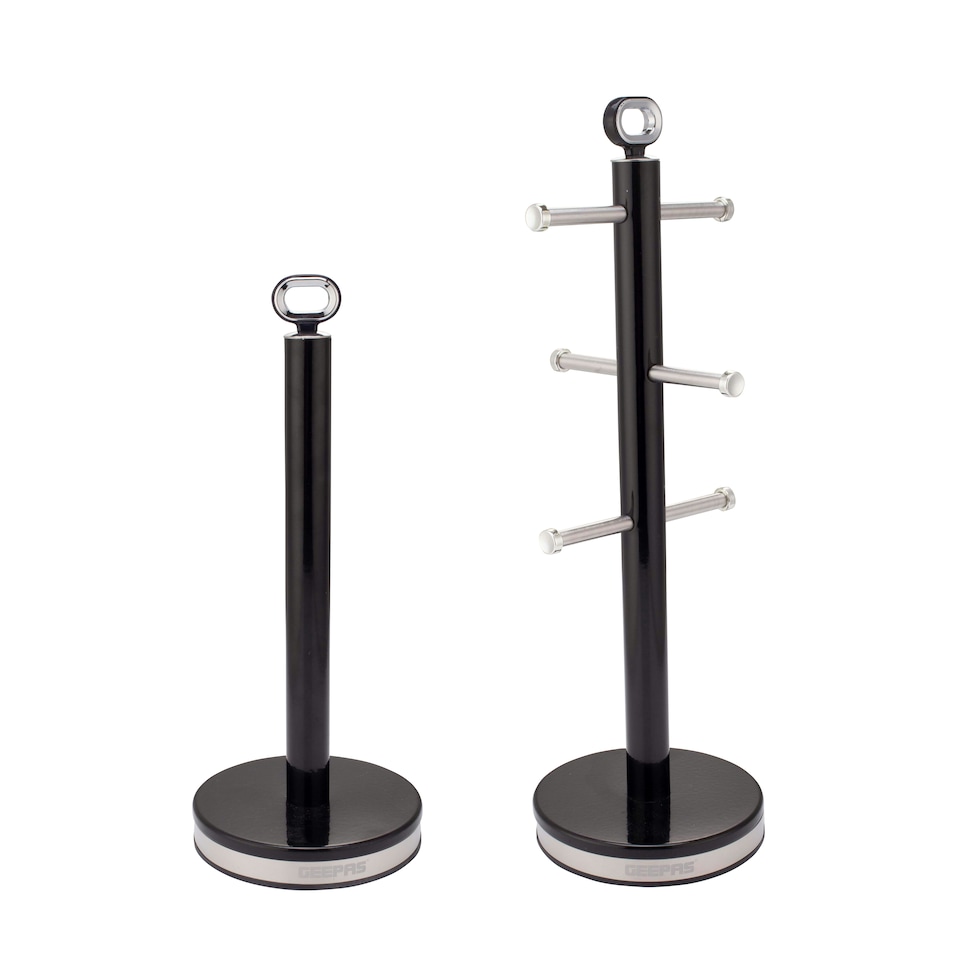GEEPAS Mug Tree and Towel Pole Set| Retrovive Collection Black Black