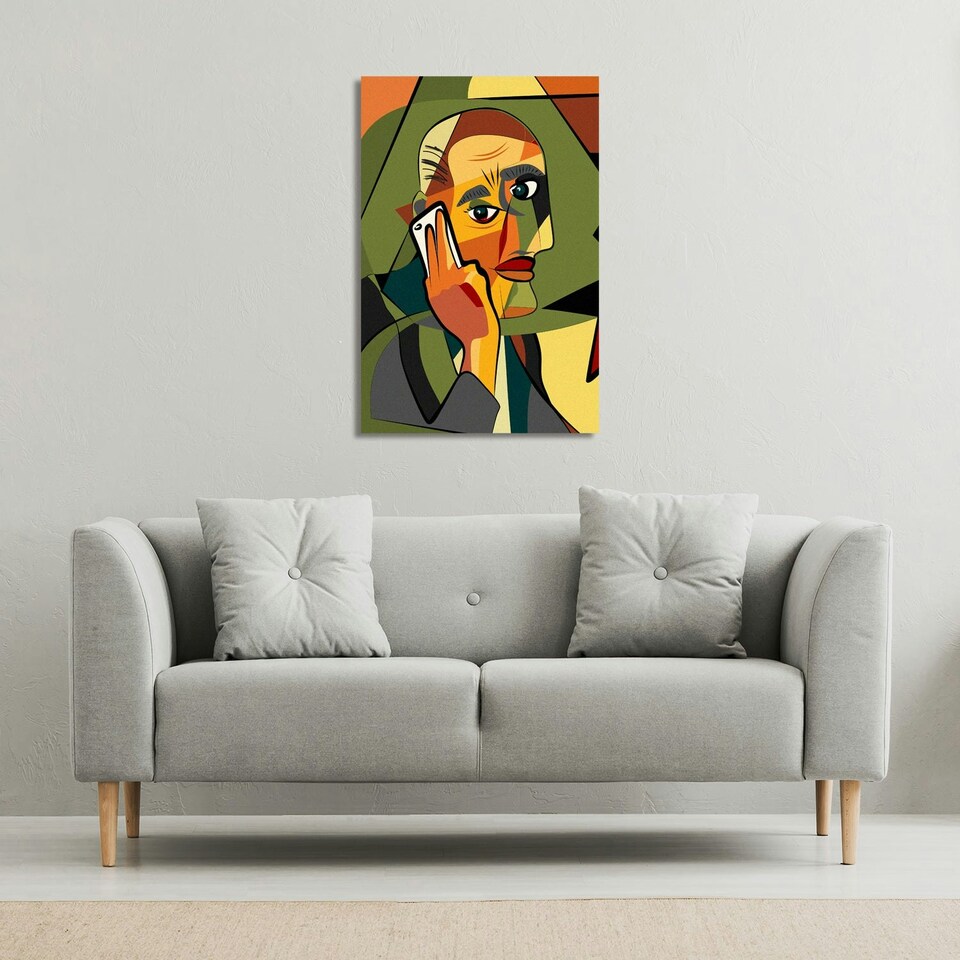 image 1 of portrait cubism art style,man calls on a phone (Canvas Print) 101 x 77 x 4cm