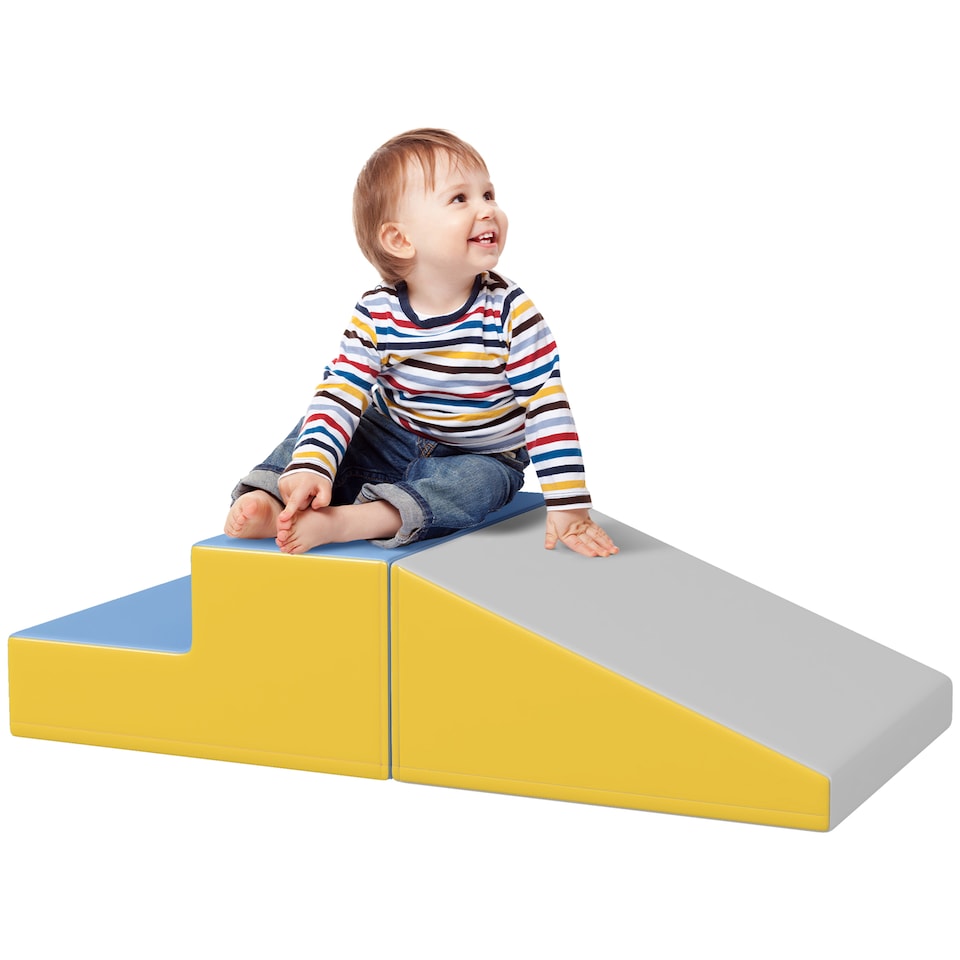 image 1 of HOMCOM 2 Piece Soft Play Set for Toddler Climb and Crawl, Grey