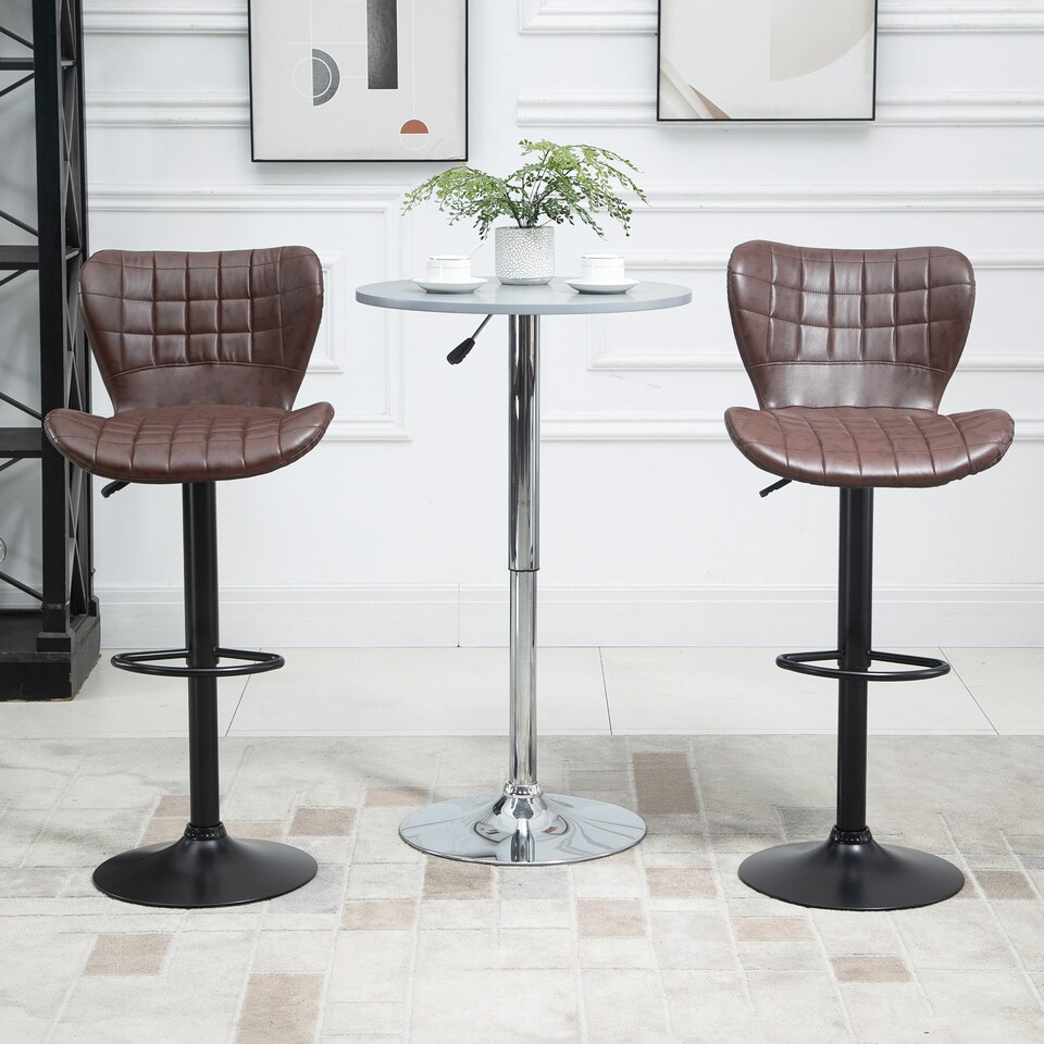image 1 of HOMCOM Bar Stools Set of 2 Adjustable Height Swivel PU Leather Bar Chairs Brown